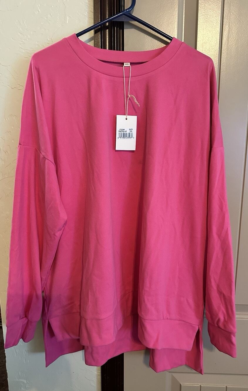 New Super Soft Pink Sweatshirt With Side Slits Plus 2 XL